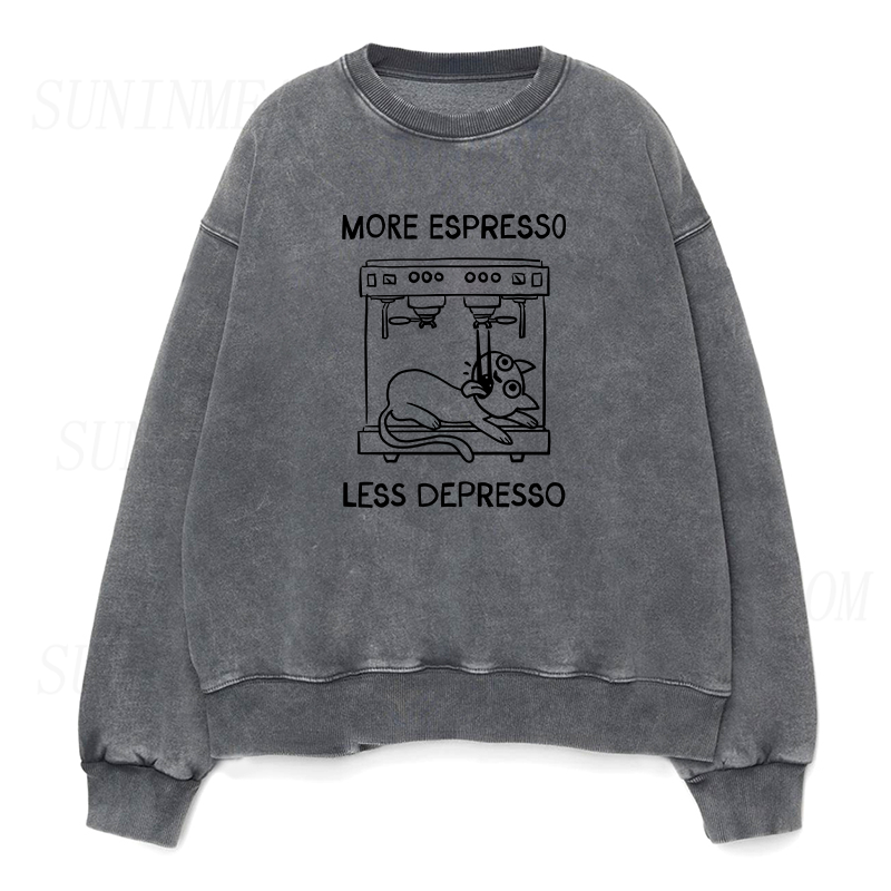 More Espresso Less Depresso cat coffee Unisex Crewneck Sweatshirt