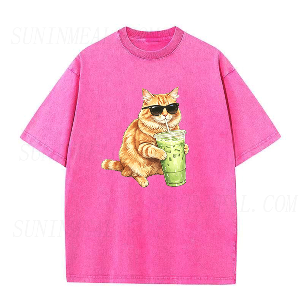 Funny Cat Drinking Matcha Unisex Tee