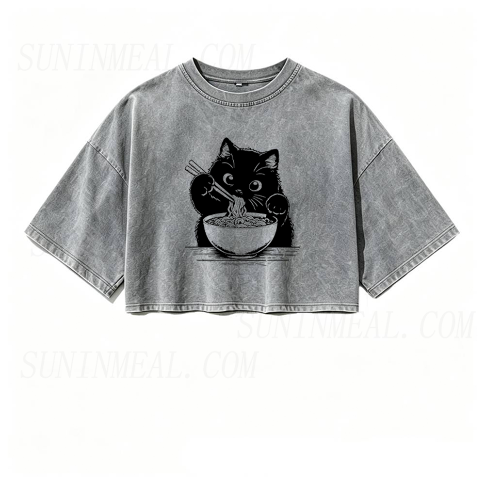 Ramen Cat Oversized Crop Tee