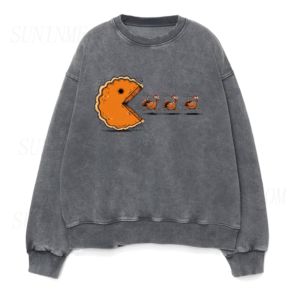 Funny Pumpkin Pie Chasing Turkeys Unisex Crewneck Sweatshirt