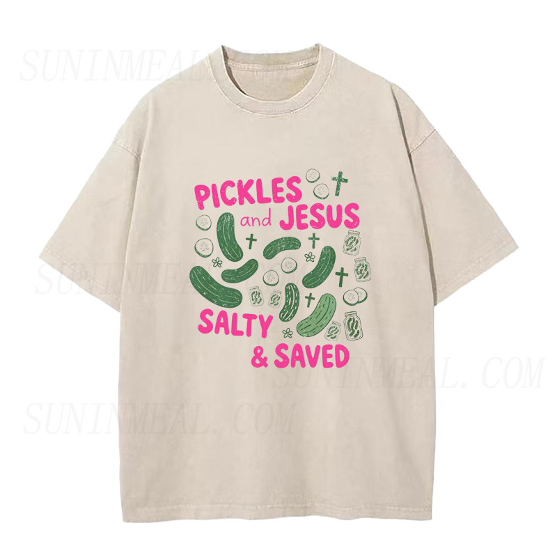 Pickles and Jesus Salty & Saved Christian Unisex Tee