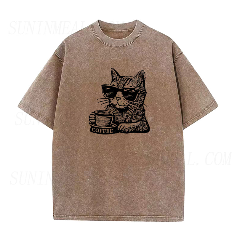 Cat with Coffee Unisex Tee