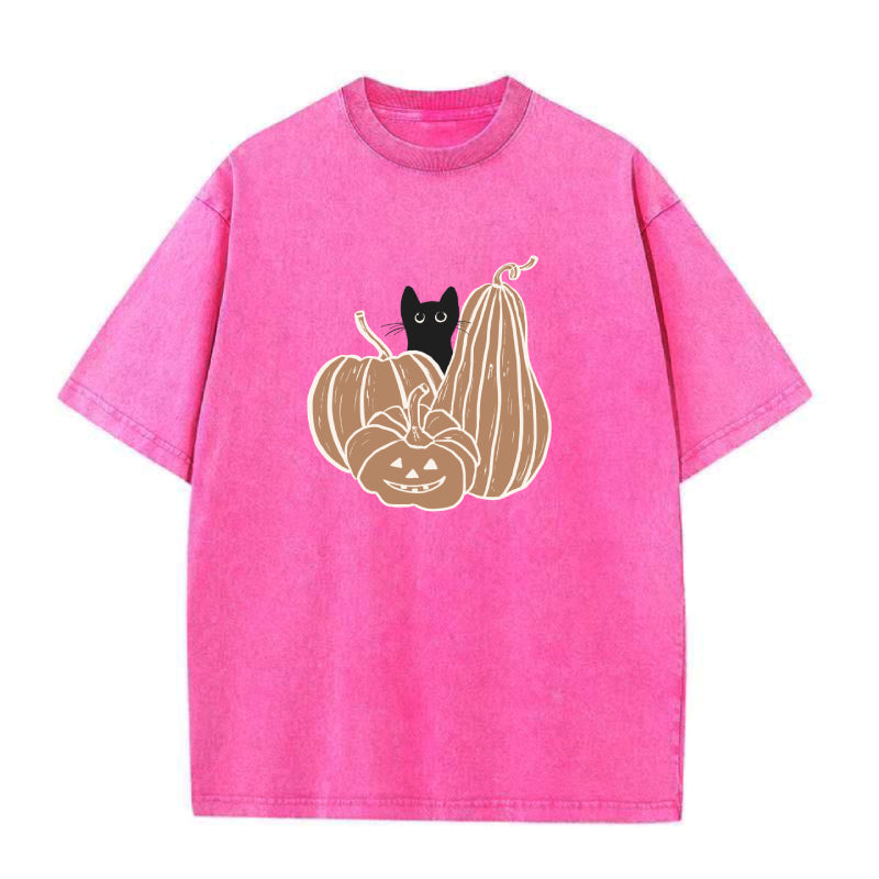 ハロウィン猫とカボチャのユニセックスTシャツ