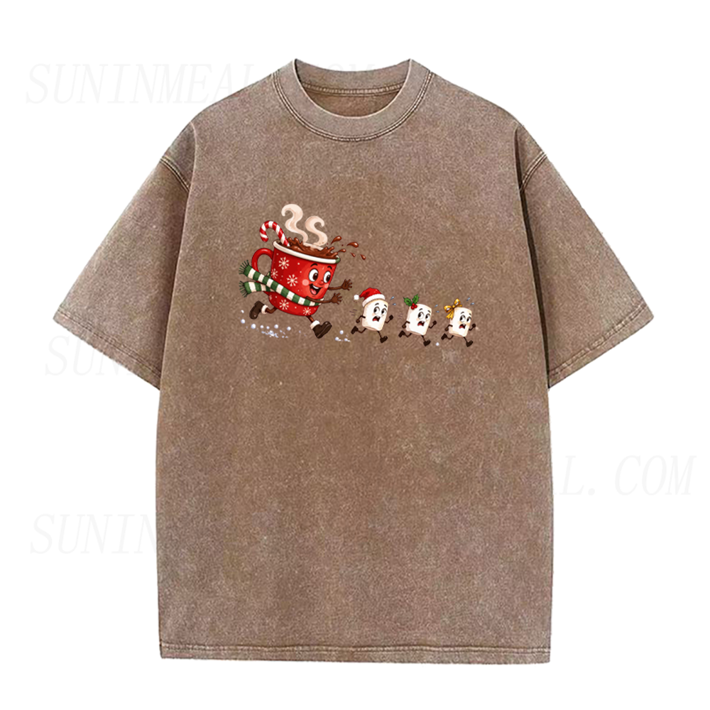 Funny Christmas Hot Cocoa Chasing Marshmallows Unisex Tee
