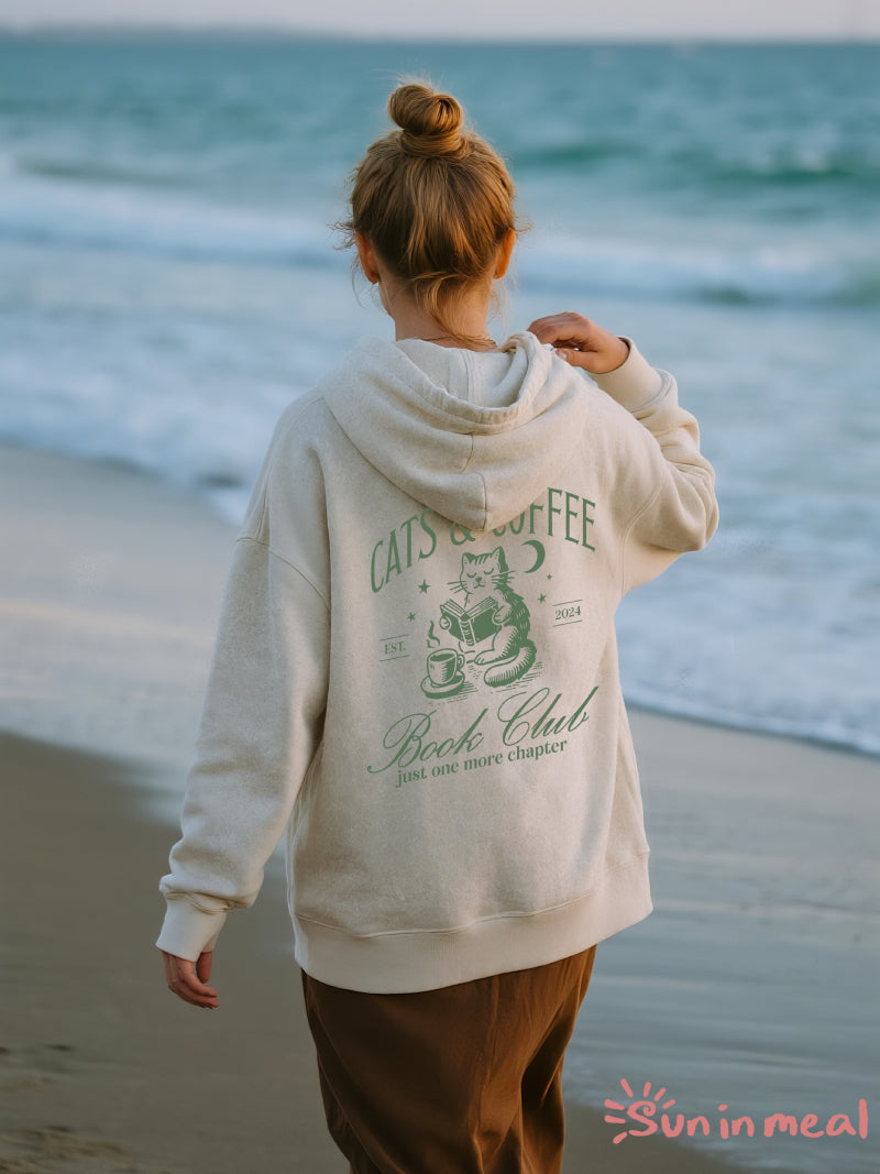 Coffee Cat and Book Lovers Unisex Hoodie