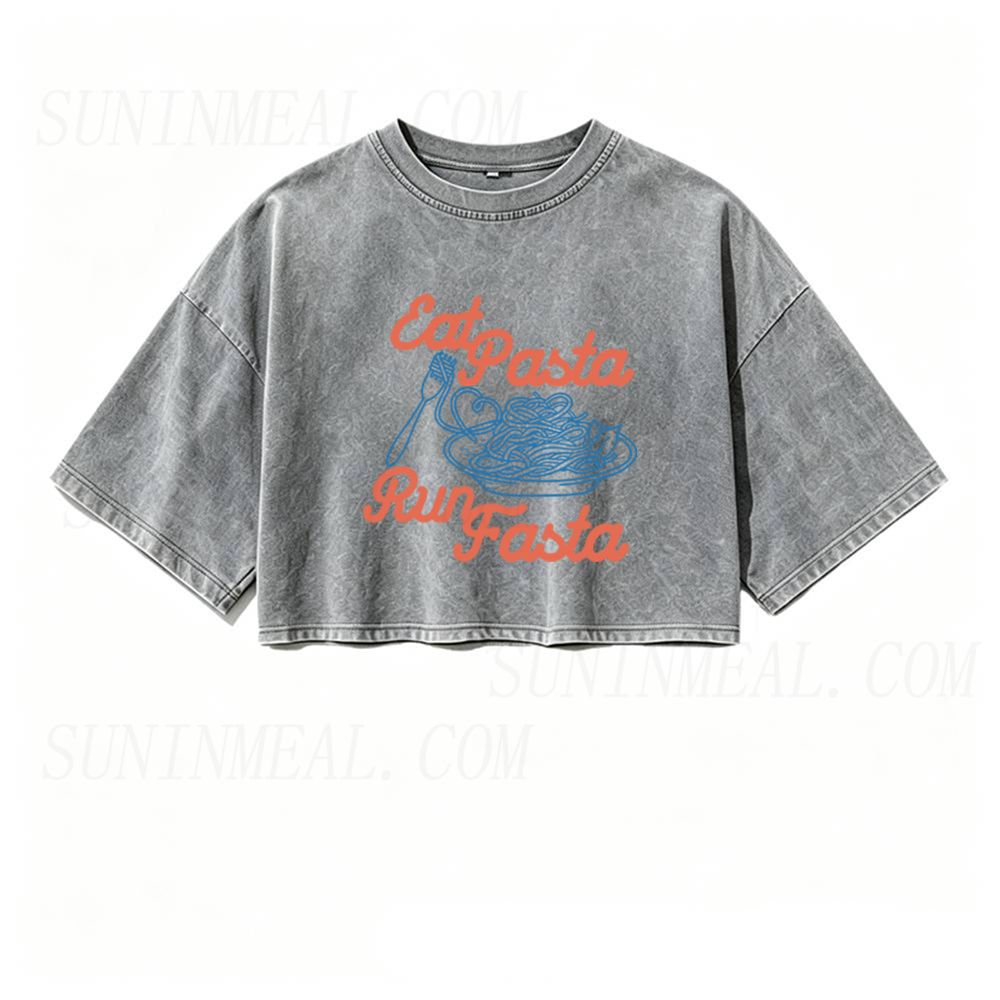 Eat Pasta Run Fasta Oversized Crop Tee