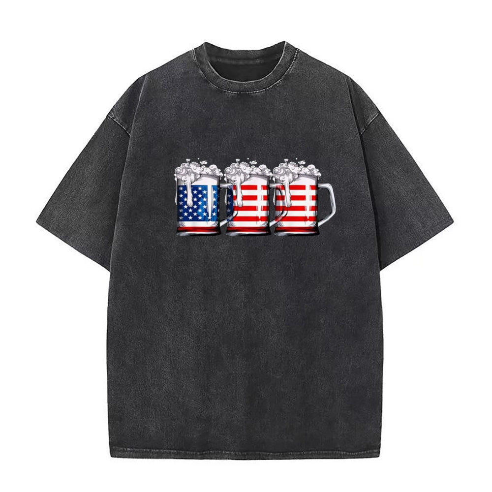 Beer American Flag 4th of July Unisex Tee