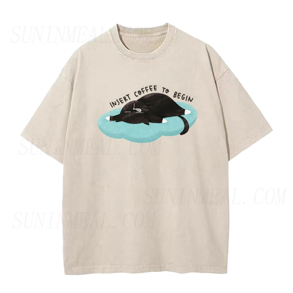 Insert Coffee To Begin Sleepy Black Cat Unisex Tee