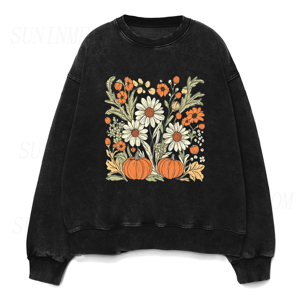 Fall Floral Pumpkin Unisex Crewneck Sweatshirt