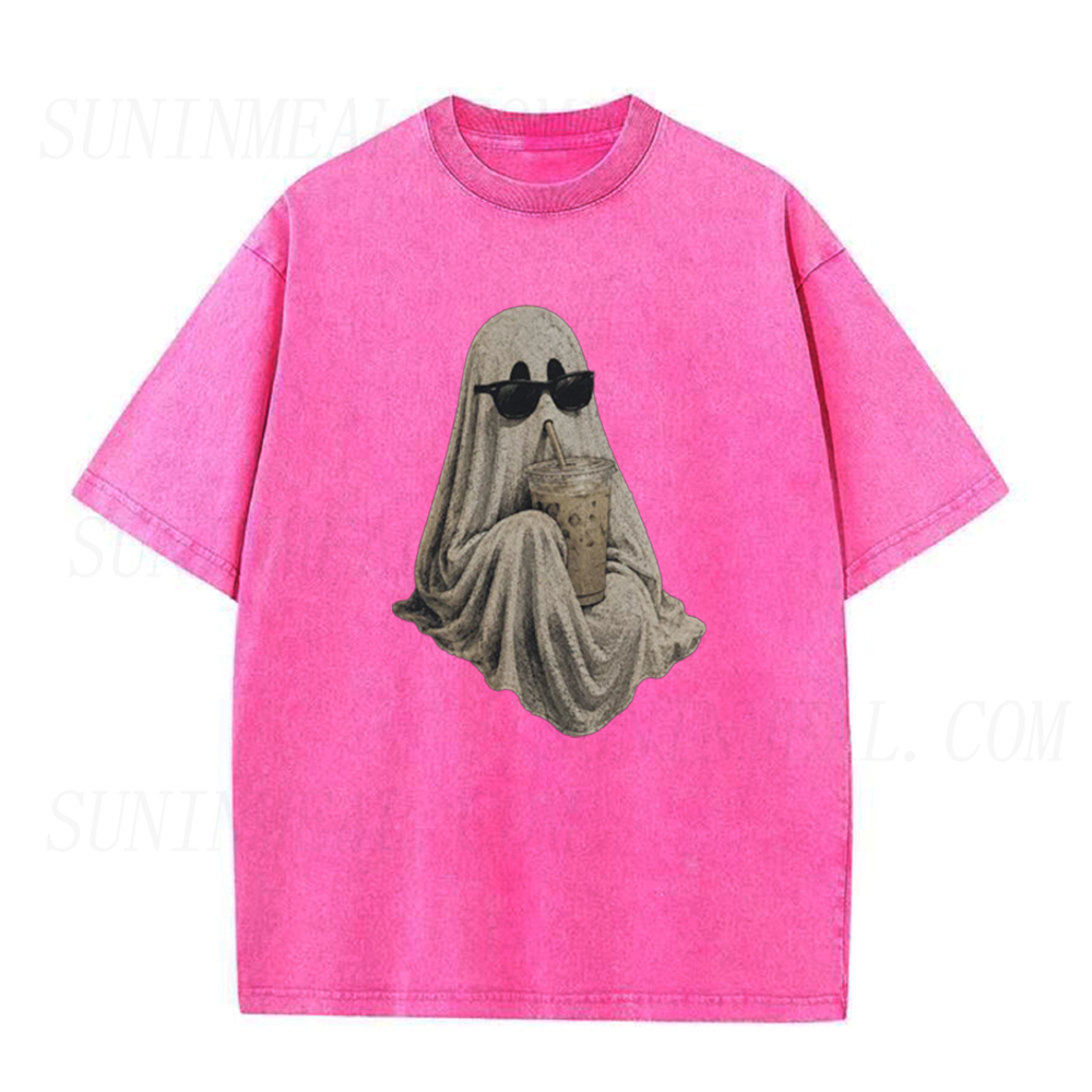 Ghost Drinking Coffee Halloween Unisex Tee