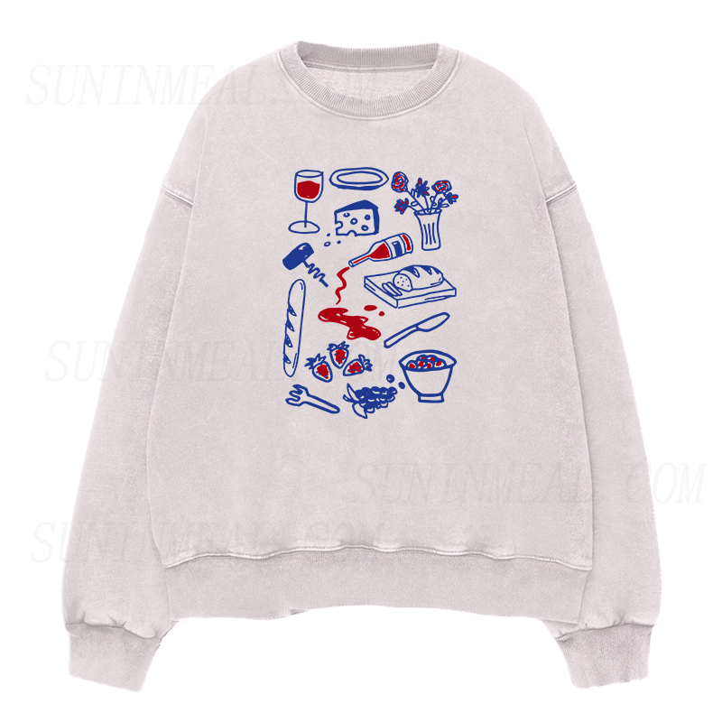Wine Cheese Baguette and Fruits Unisex Crewneck Sweatshirt