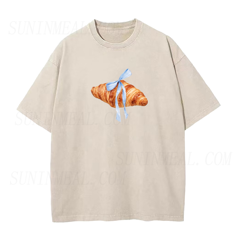 Croissant with Blue Bow Unisex Tee