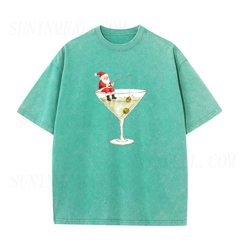Funny Santa Martini Cocktail Graphic Unisex Tee