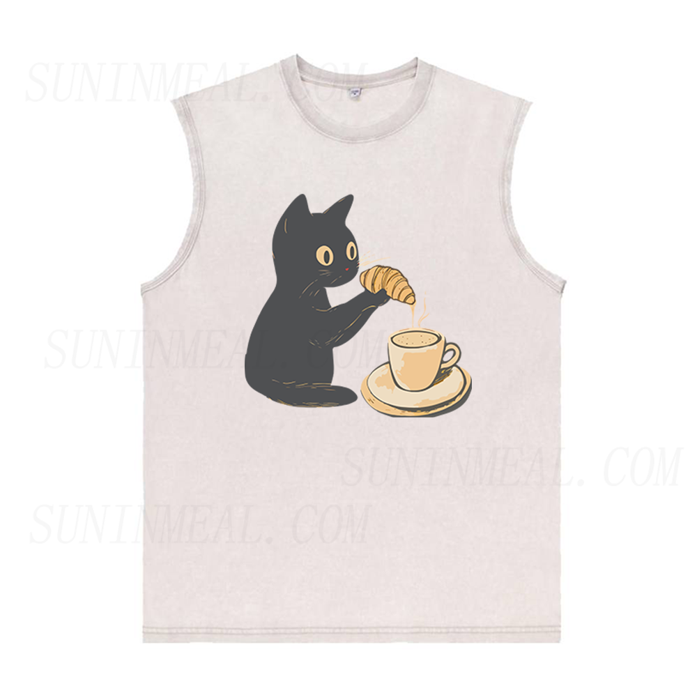 Cat Dipping Croissant in Coffee Unisex Tank Top