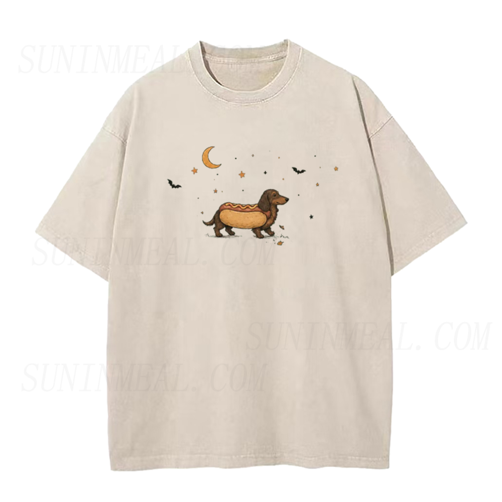 Hot Dog Dachshund Under Moon Unisex Tee