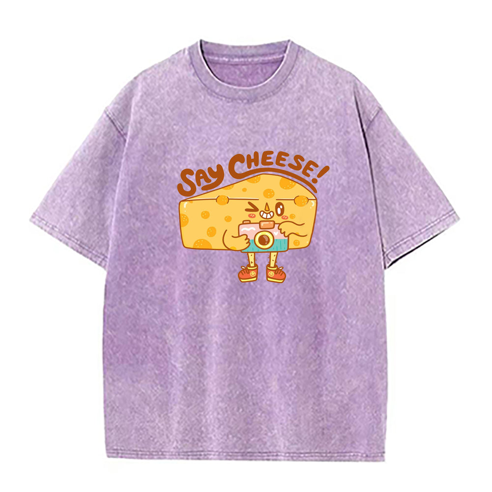 「Say Cheese、面白いカメラ」ユニセックスTシャツ