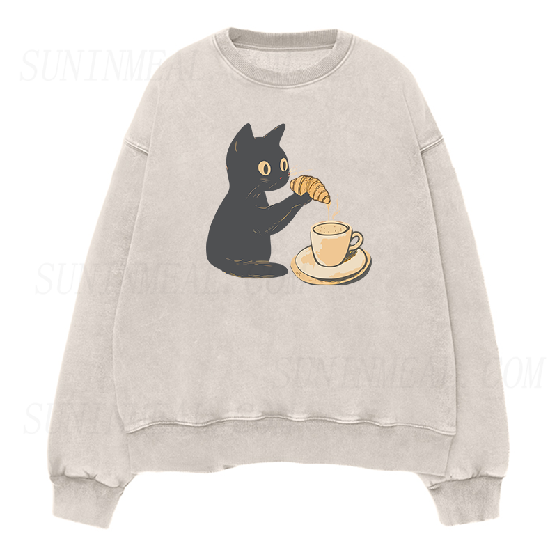 Cat Dipping Croissant in Coffee Crewneck Sweatshirt