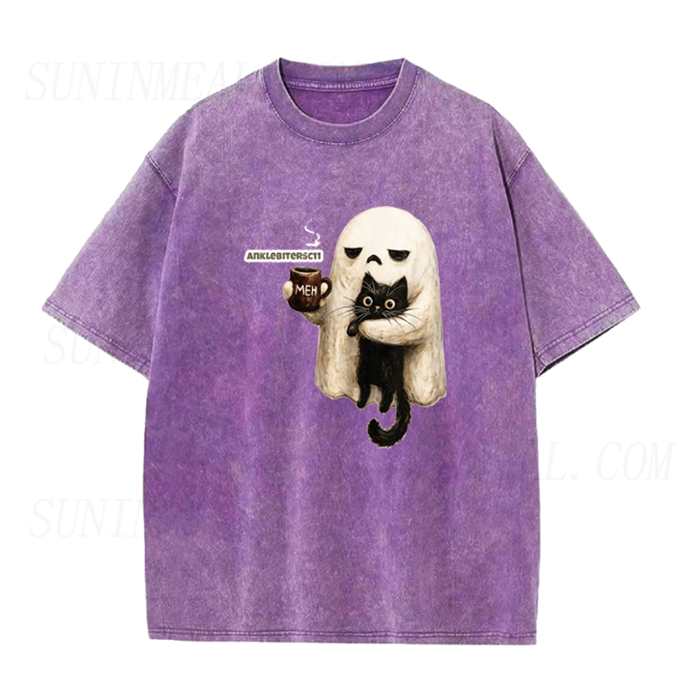 Ghost Black Cat Coffee Halloween Unisex Tee