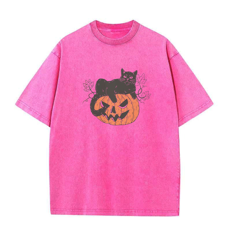 Black Cat on Pumpkin Unisex Tee
