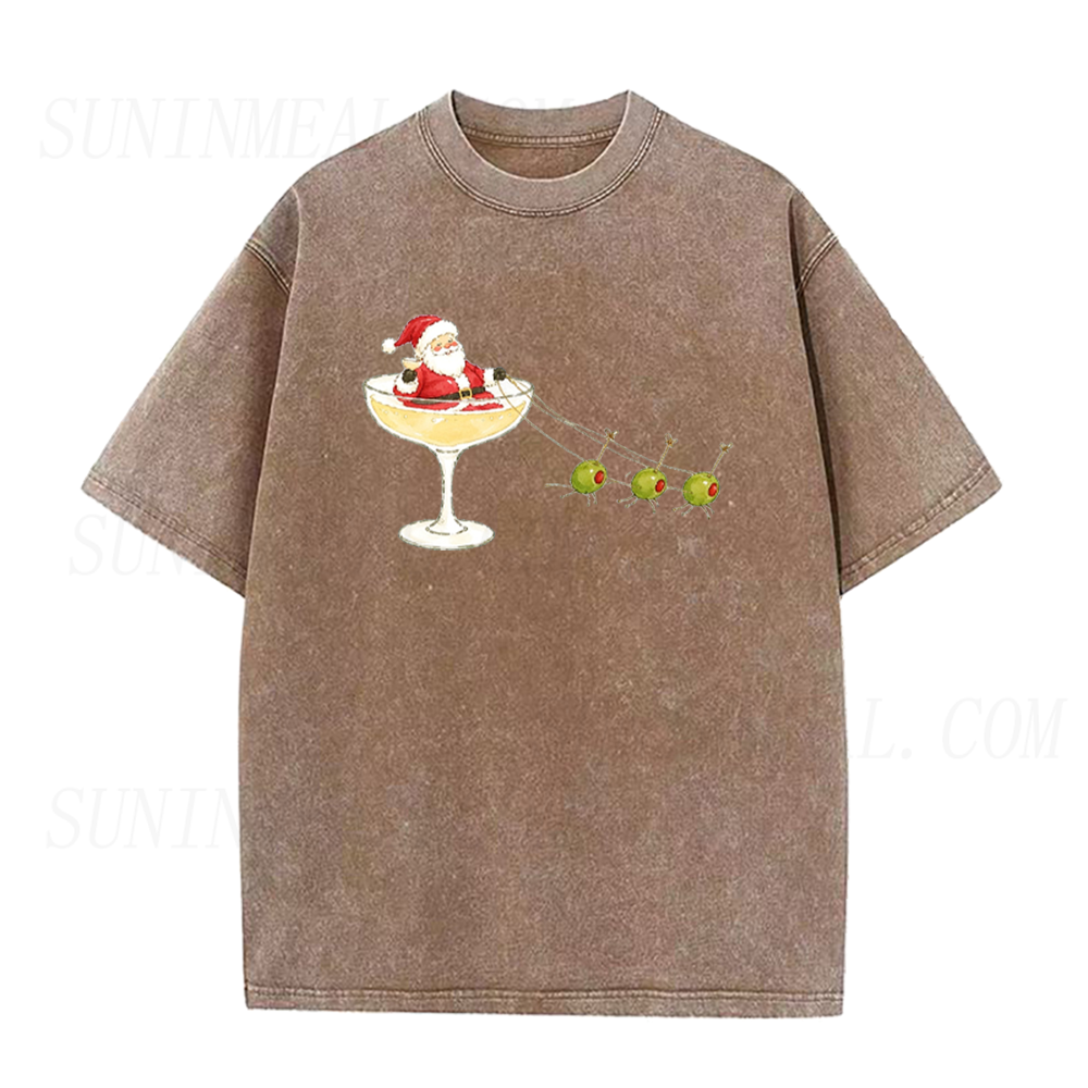 Christmas Party Santa Cocktail Olive Unisex Tee