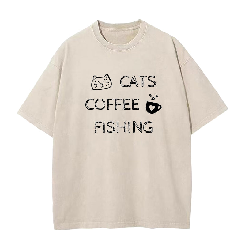 Cats Coffee Fishing Unisex Tee