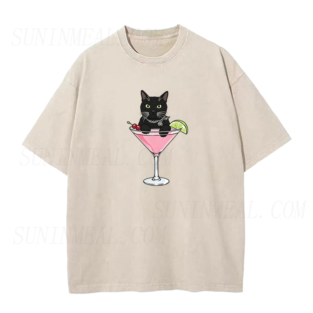 Black Cat Pink Martini Unisex Tee