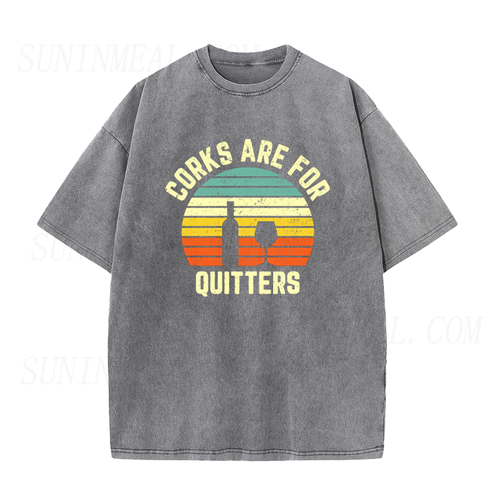 Corks Are For Quitters Retro Sunset Wine Unisex Tee