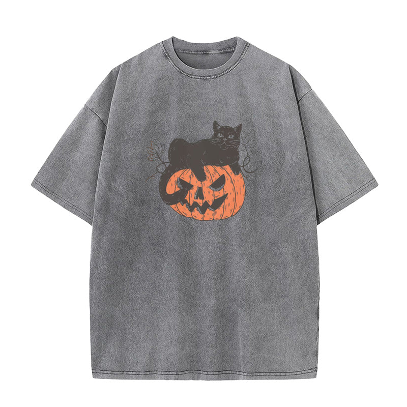 Black Cat on Pumpkin Unisex Tee
