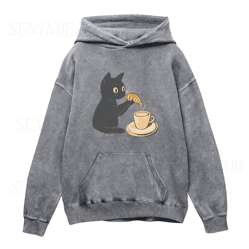 Cat Dipping Croissant in Coffee Unisex Hoodie
