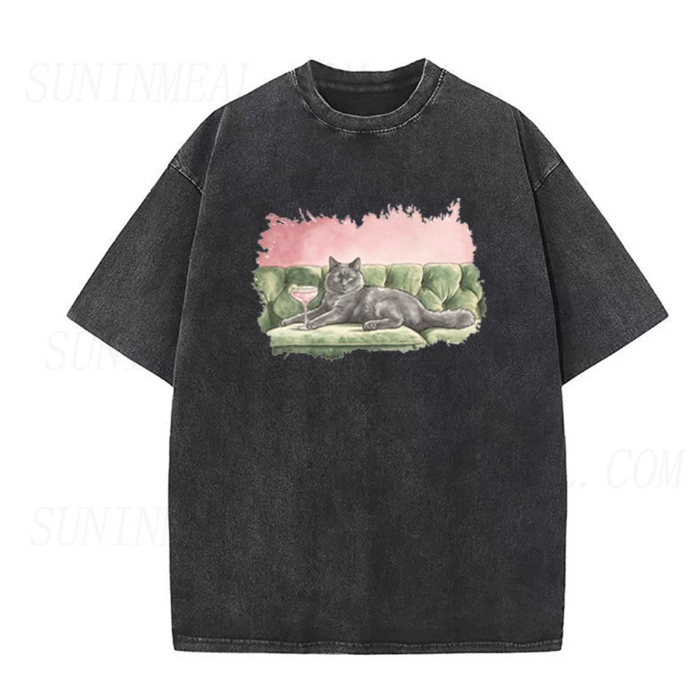 Retro Black Cat Martini Unisex Tee