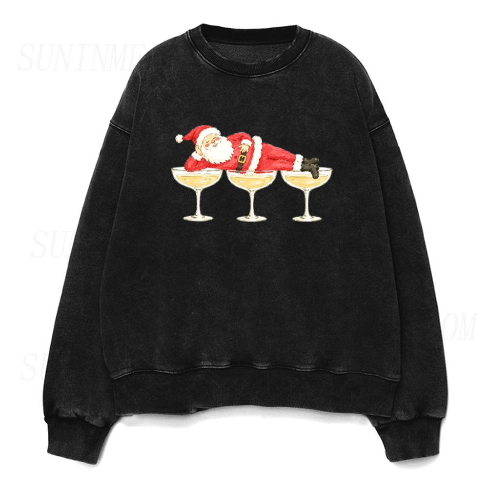 Funny Santa Champagne Christmas Graphic Unisex Crewneck Sweatshirt