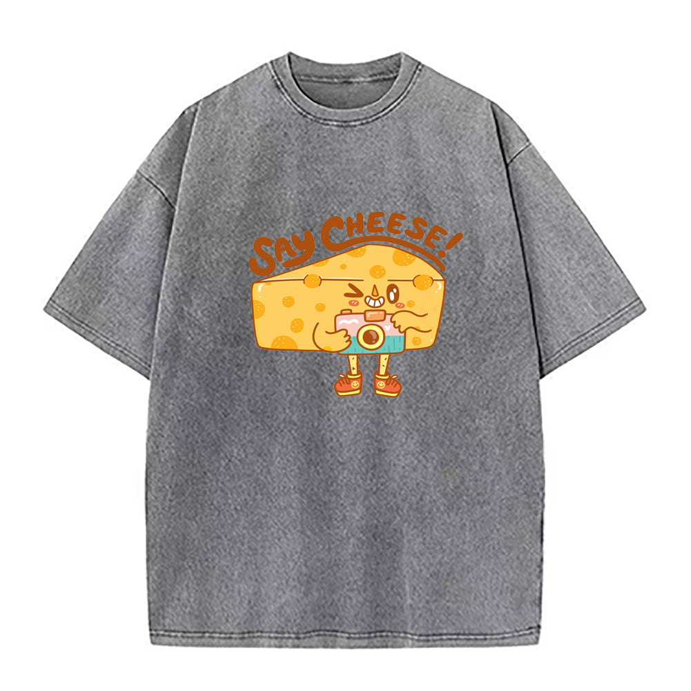 「Say Cheese、面白いカメラ」ユニセックスTシャツ