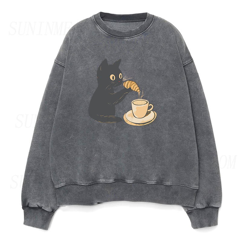Cat Dipping Croissant in Coffee Crewneck Sweatshirt