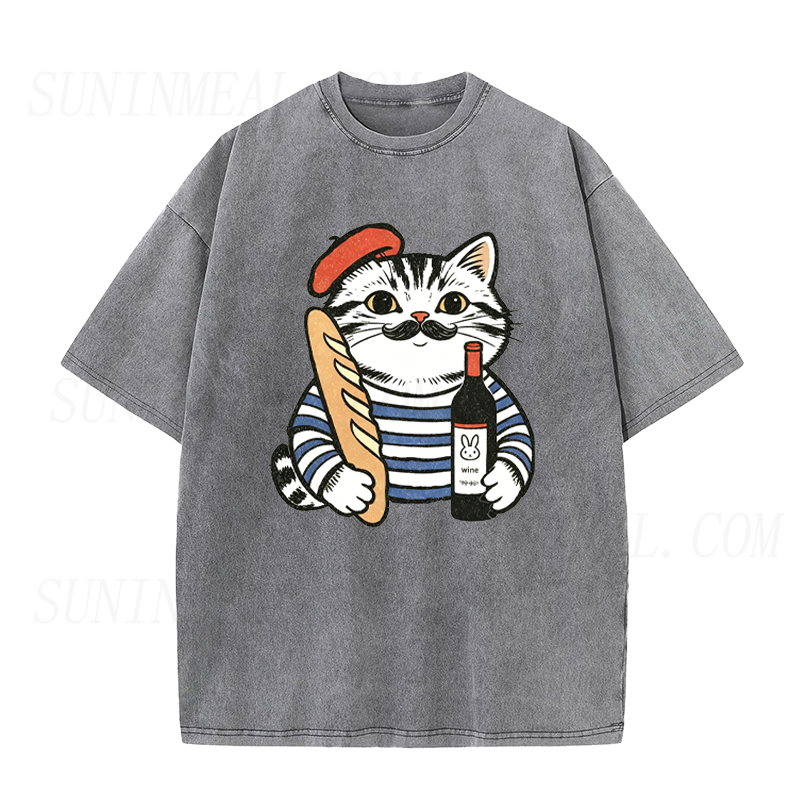 Cat with Baguette & Wine Unisex Tee