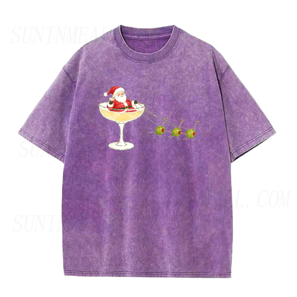 Christmas Party Santa Cocktail Olive Unisex Tee