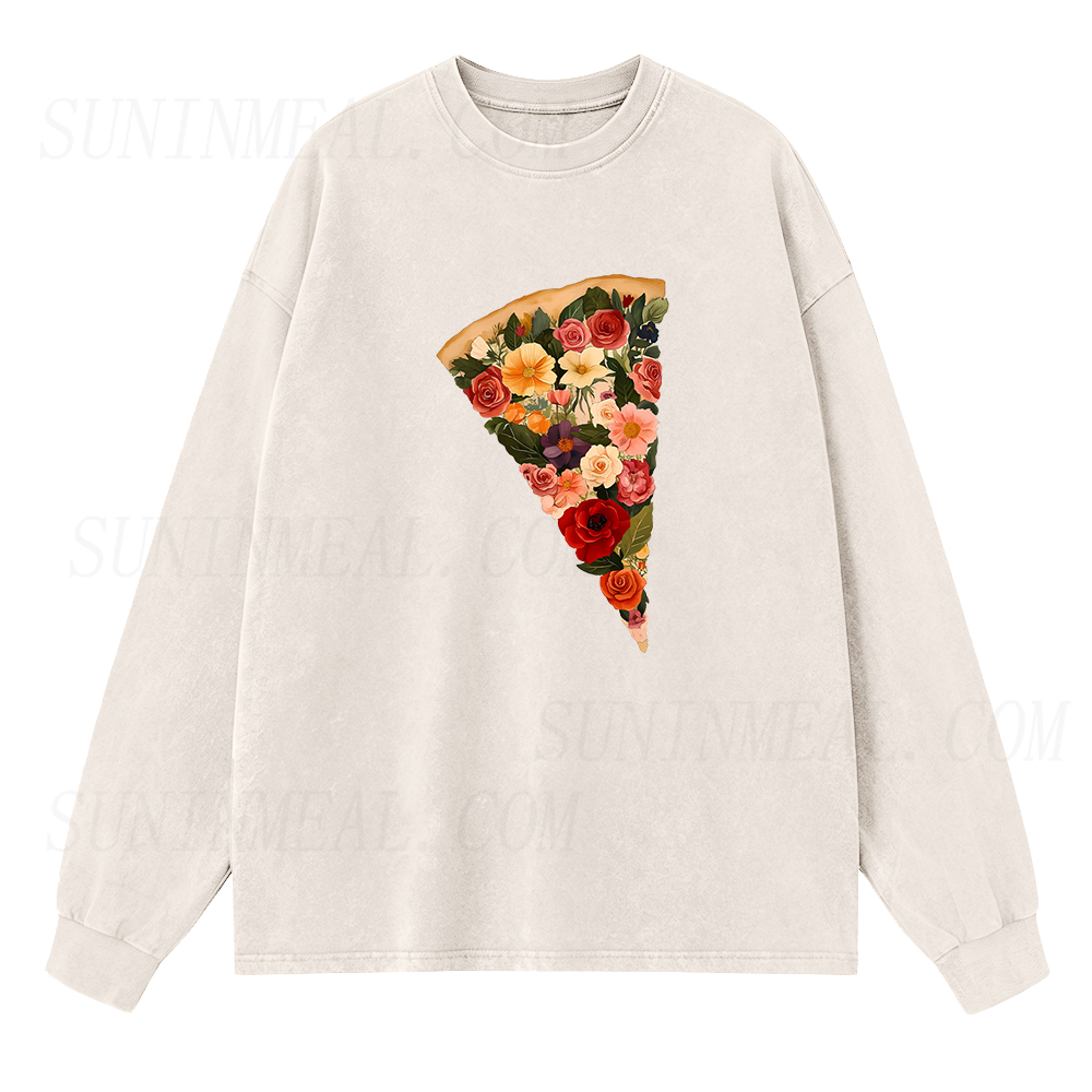 Flowers Pizza Long Sleeve Unisex Tee