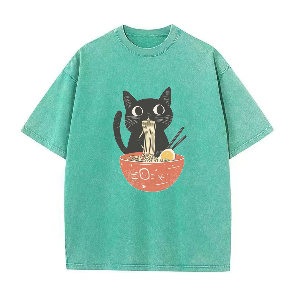 Cat Eating Ramen Noodles Unisex Tee