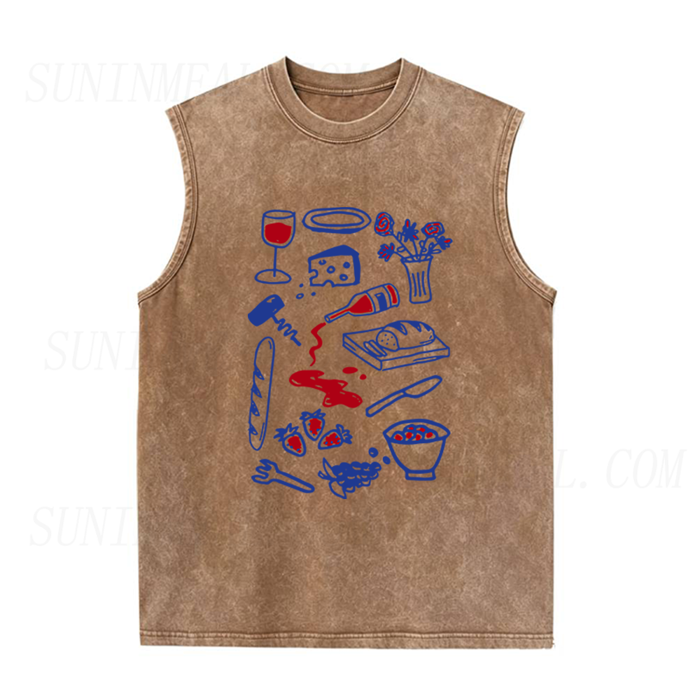Wine Cheese Baguette and Fruits Unisex Tank Top