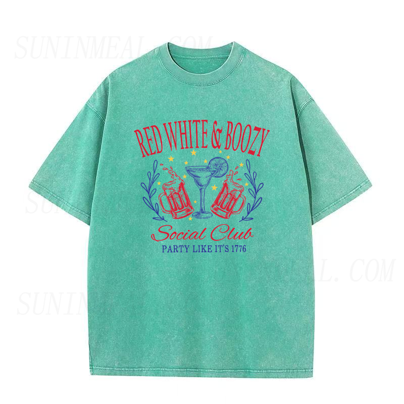 Funny 4th of July  Red White & Boozy Social Club Unisex Tee