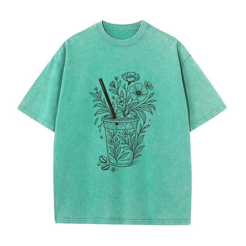 Floral Iced Coffee Cup Unisex Tee