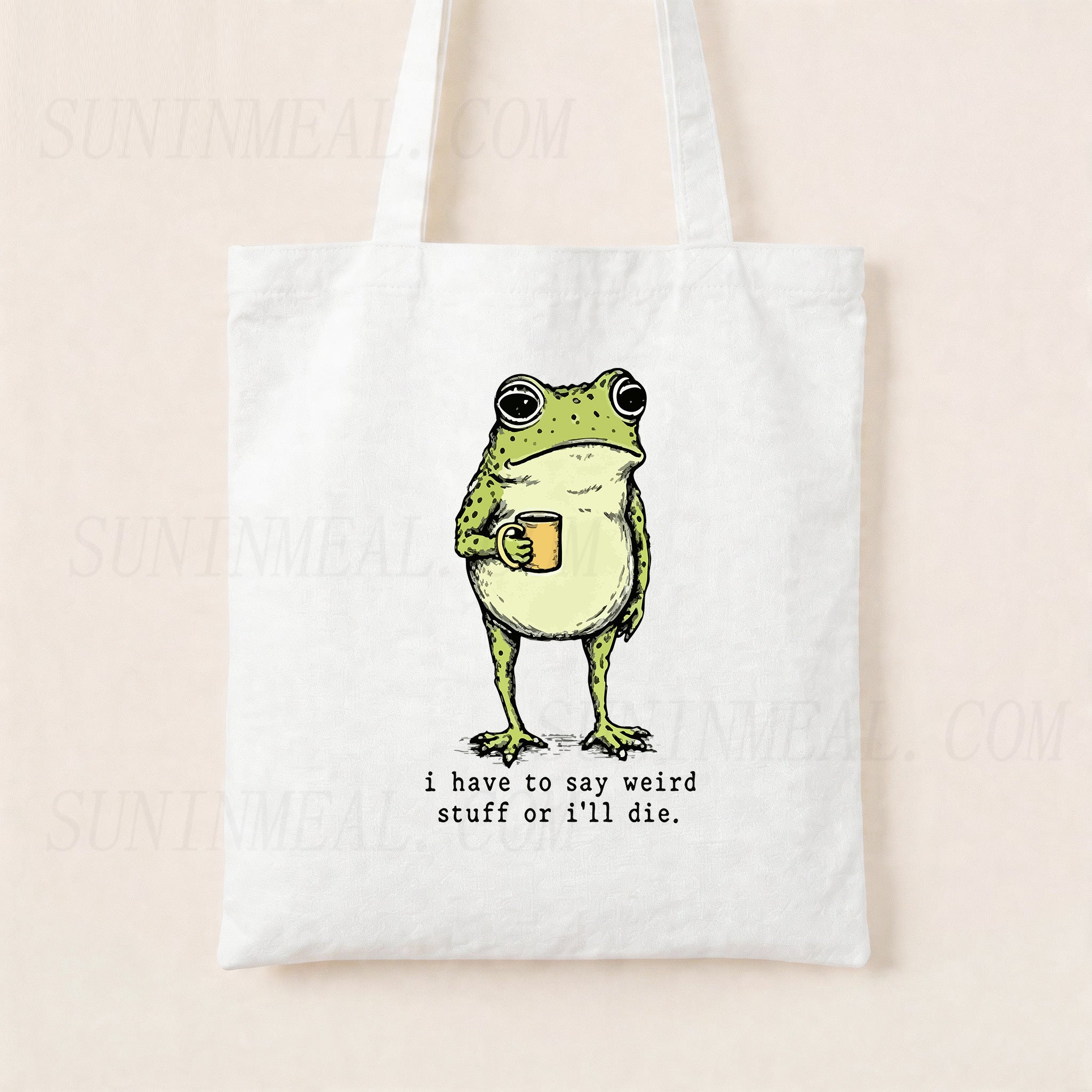 I Have to Say Weird Stuff Or I'll Die Frog Drinking Coffee Canvas Tote Bag