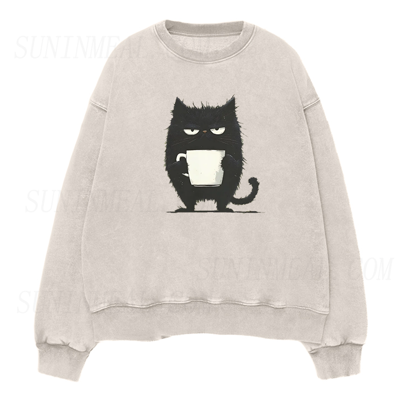 Funny Black Cat Coffee Unisex Crewneck Sweatshirt