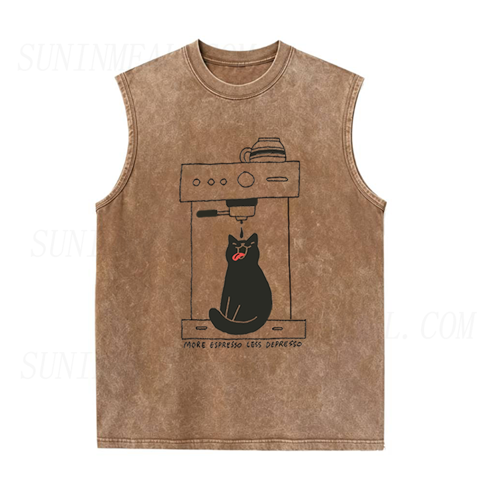 Cat Coffee More Espresso Less Depresso Unisex Tank Top