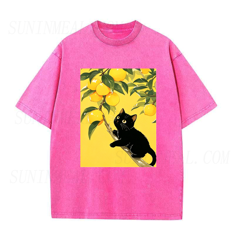Black Cat on A Lemon Tree Branch Unisex Tee