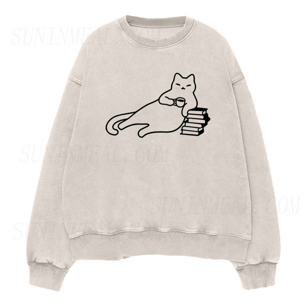 Cats Coffee and Books Unisex Crewneck Sweatshirt