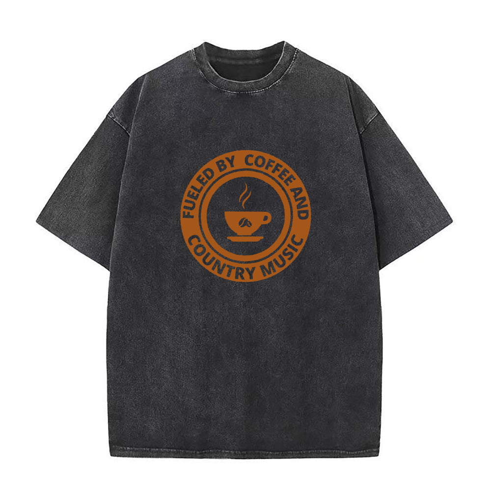 コーヒーと音楽で満たされたユニセックスTシャツ