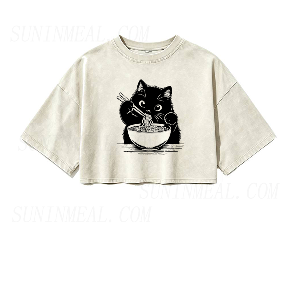 Ramen Cat Oversized Crop Tee