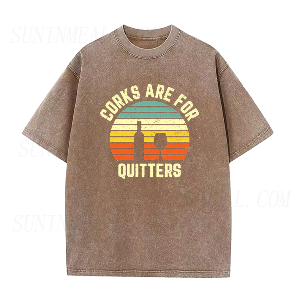 Corks Are For Quitters Retro Sunset Wine Unisex Tee