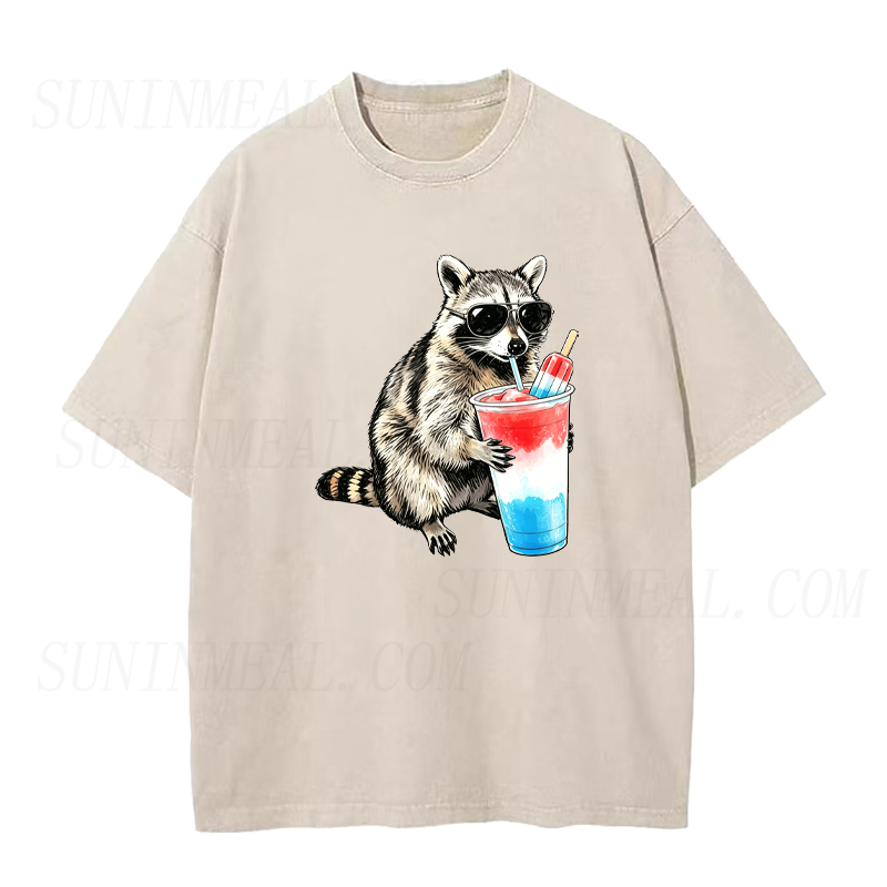 4th of July Raccoon Drinking Patriotic Slushie Unisex Tee