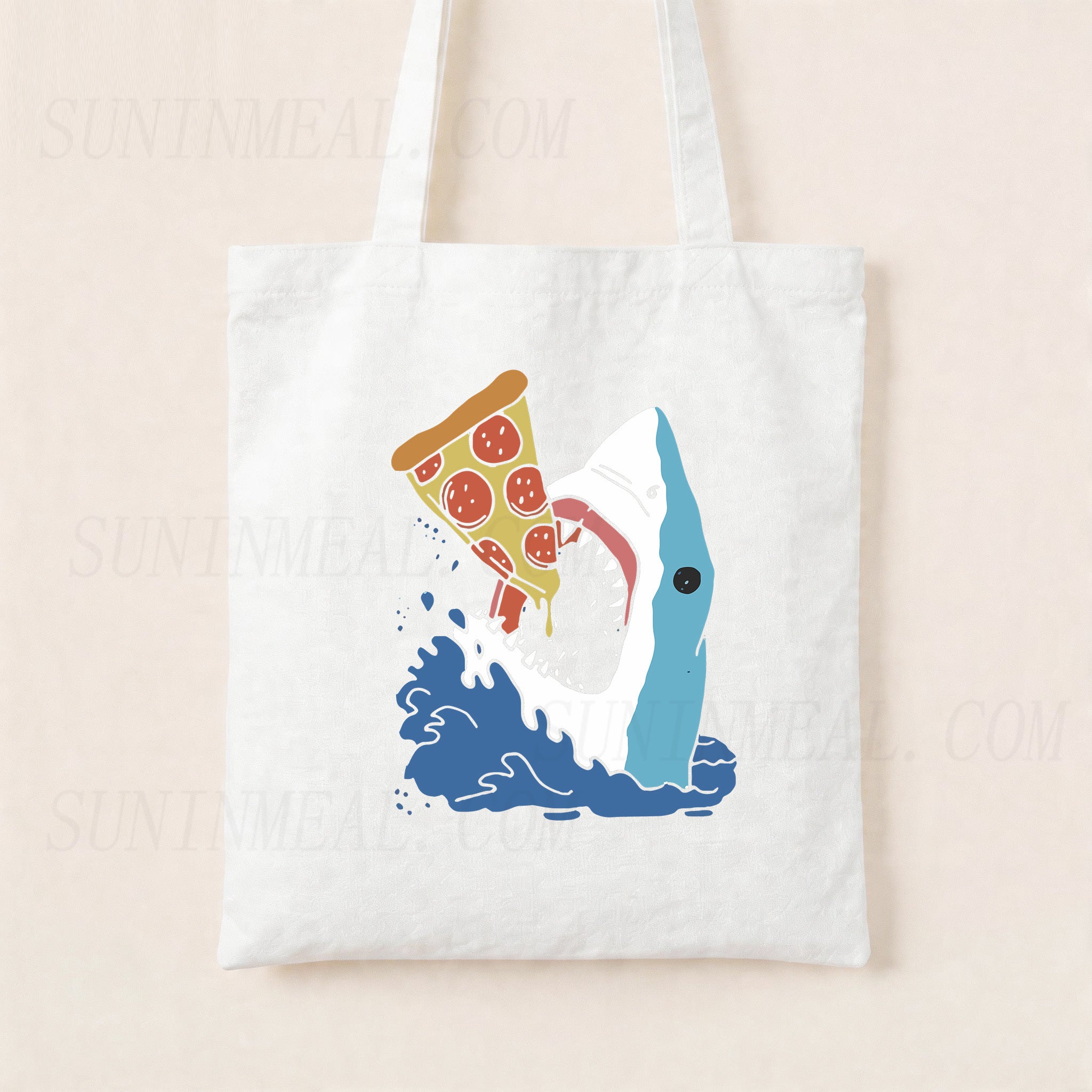 Funny Shark Pizza Lover Canvas Tote Bag